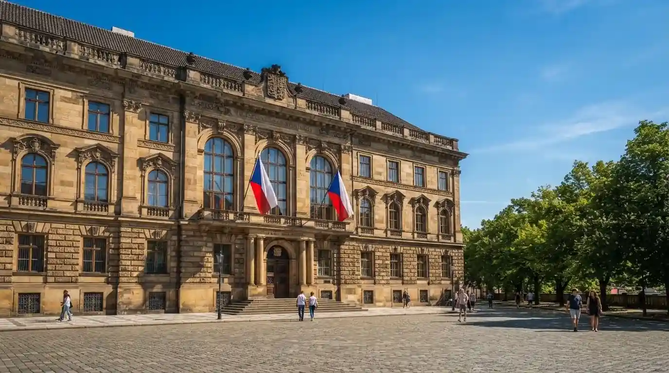 Historická úřední budova s vlajkami na slunečném náměstí — hrací automaty hrací automaty zdarma online